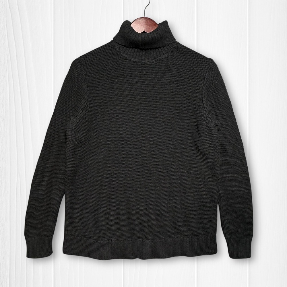 J. Crew Cotton Blend Textured‎ Knit Turtleneck Sweater Women's M Black